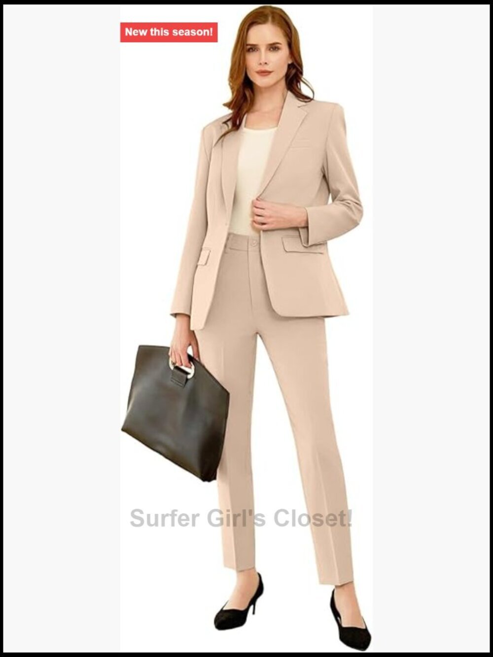 Women's 2 Piece Pantsuit Set Blazer with Notched Collar Flap Pockets Slim Pants